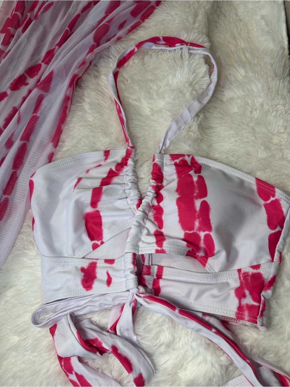 Swim Vcay Pink Tie Dye Bikini Set & Sheer Cover Up Skirt Size M - Picture 5 of 11